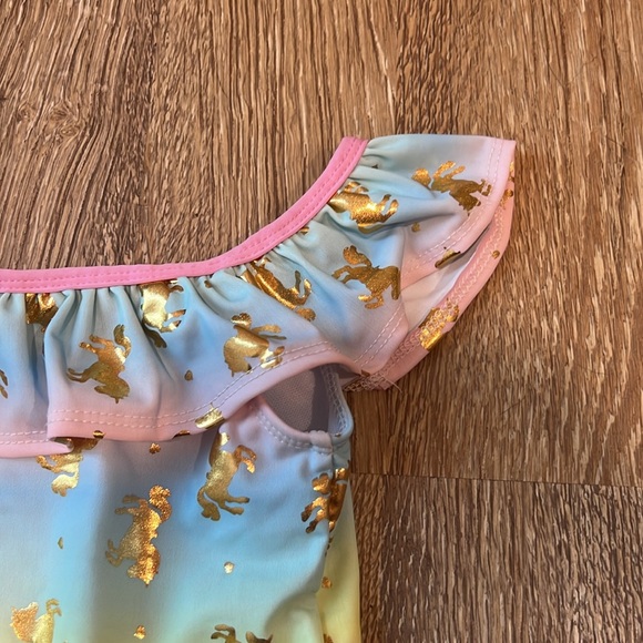 Young hearts, swim girls bikini, two-piece, unicorn gold metallic rainbow colors - Picture 3 of 4